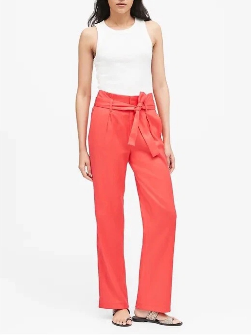 NWOT Banana Republic Coral Orange Linen Blend Paperbag Wide Leg Pants Size 2